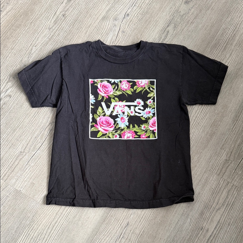Vans Kids Black Tee with Floral Design